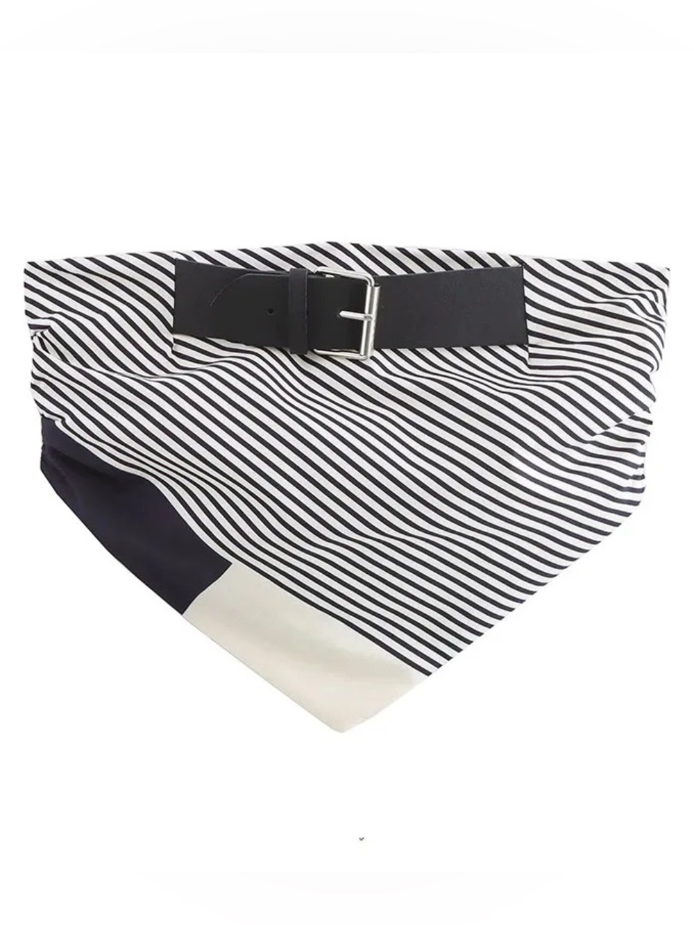 ZARA Belted Striped Black & White Bandeau Top Black White Grey Poplin Sz Medium